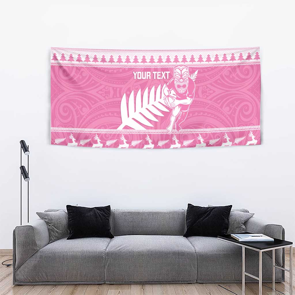 New Zealand Christmas Rugby Personalised Tapestry Meri Kirihimete All Black Maori Pink Version LT14 - Polynesian Pride