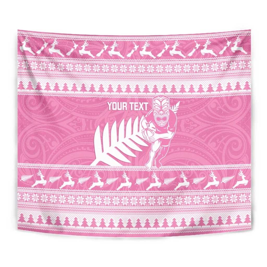 New Zealand Christmas Rugby Personalised Tapestry Meri Kirihimete All Black Maori Pink Version LT14 - Polynesian Pride