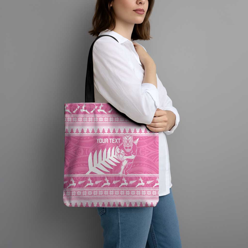 New Zealand Christmas Rugby Personalised Tote Bag Meri Kirihimete All Black Maori Pink Version LT14 - Polynesian Pride