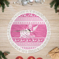 New Zealand Christmas Rugby Tree Skirt Meri Kirihimete All Black Maori Pink Version LT14 Fringed Pink - Polynesian Pride