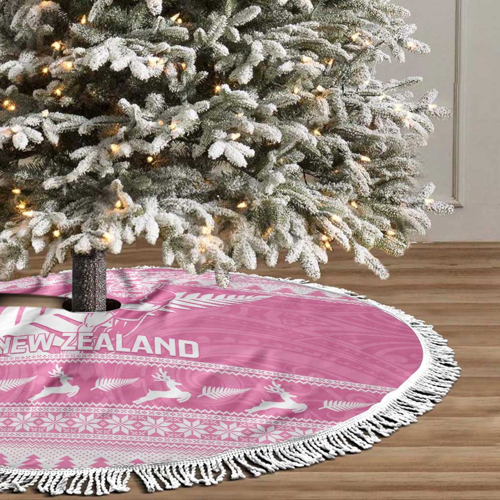 New Zealand Christmas Rugby Tree Skirt Meri Kirihimete All Black Maori Pink Version LT14 - Polynesian Pride