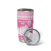 New Zealand Christmas Rugby Personalised Tumbler Cup Meri Kirihimete All Black Maori Pink Version LT14 - Polynesian Pride