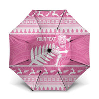 New Zealand Christmas Rugby Personalised Umbrella Meri Kirihimete All Black Maori Pink Version LT14 One Size Folded 11.42 inch Opened Diameter 37.4 inch Pink - Polynesian Pride
