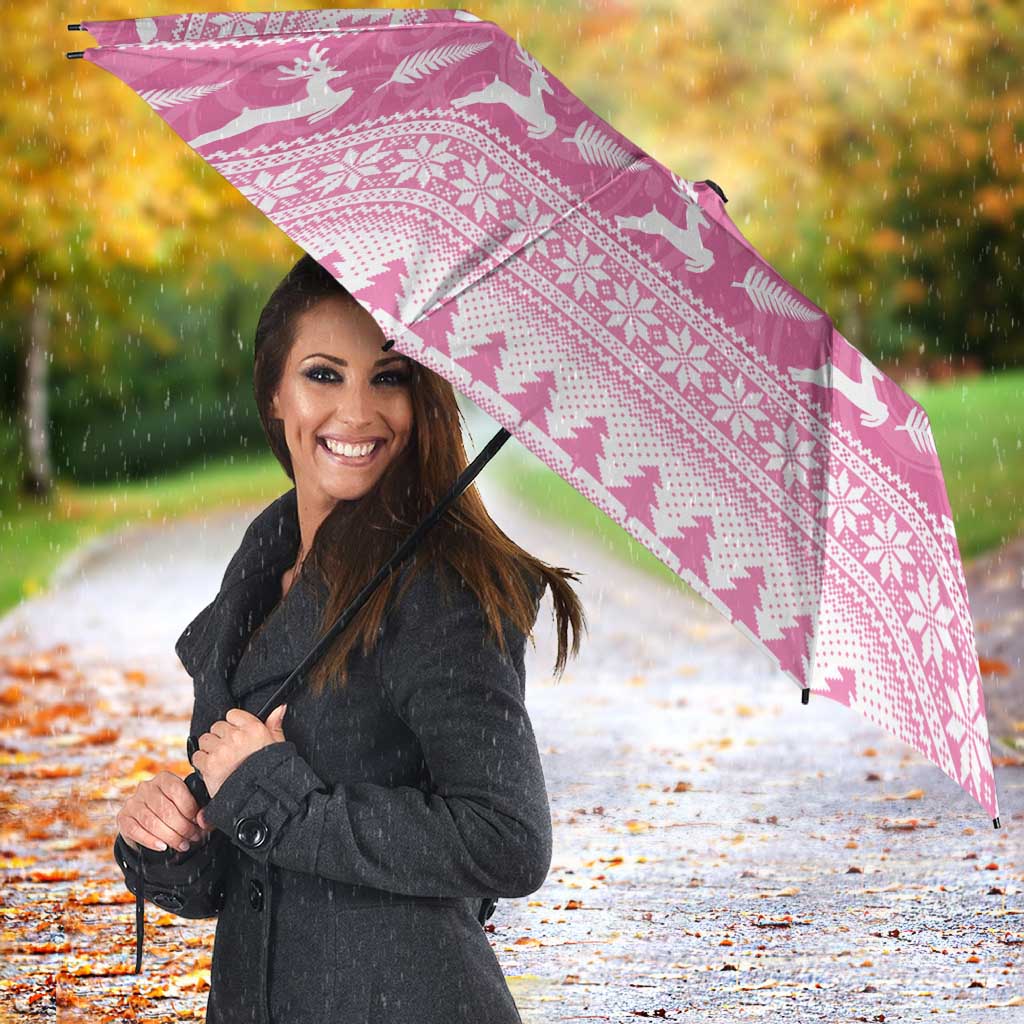 New Zealand Christmas Rugby Personalised Umbrella Meri Kirihimete All Black Maori Pink Version LT14 - Polynesian Pride
