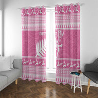 New Zealand Christmas Rugby Personalised Window Curtain Meri Kirihimete All Black Maori Pink Version LT14 With Grommets Pink - Polynesian Pride