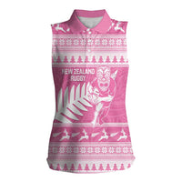 New Zealand Christmas Rugby Personalised Women Sleeveless Polo Shirt Meri Kirihimete All Black Maori Pink Version LT14 Female Pink - Polynesian Pride