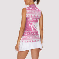 New Zealand Christmas Rugby Personalised Women Sleeveless Polo Shirt Meri Kirihimete All Black Maori Pink Version LT14 - Polynesian Pride