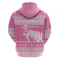New Zealand Christmas Rugby Personalised Zip Hoodie Meri Kirihimete All Black Maori Pink Version LT14 - Polynesian Pride