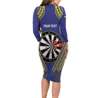 Personalised Niue Darts Family Matching Long Sleeve Bodycon Dress and Hawaiian Shirt Dart Board Hiapo Pattern LT14 - Polynesian Pride