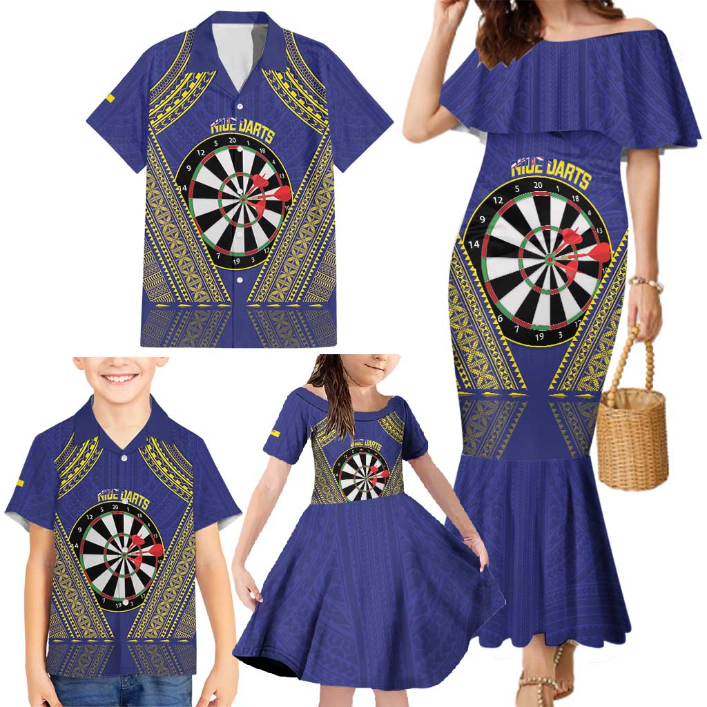 Personalised Niue Darts Family Matching Mermaid Dress and Hawaiian Shirt Dart Board Hiapo Pattern LT14 - Polynesian Pride