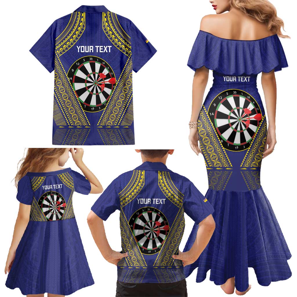 Personalised Niue Darts Family Matching Mermaid Dress and Hawaiian Shirt Dart Board Hiapo Pattern LT14 - Polynesian Pride