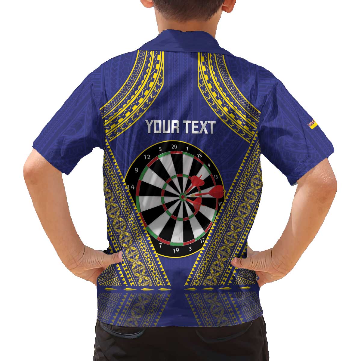 Personalised Niue Darts Family Matching Off The Shoulder Long Sleeve Dress and Hawaiian Shirt Dart Board Hiapo Pattern LT14 - Polynesian Pride