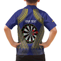 Personalised Niue Darts Family Matching Off The Shoulder Long Sleeve Dress and Hawaiian Shirt Dart Board Hiapo Pattern LT14 - Polynesian Pride