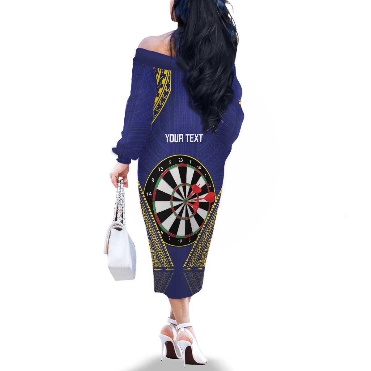 Personalised Niue Darts Family Matching Off The Shoulder Long Sleeve Dress and Hawaiian Shirt Dart Board Hiapo Pattern LT14 - Polynesian Pride