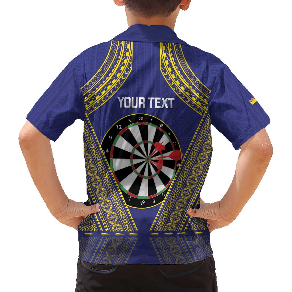 Personalised Niue Darts Family Matching Off Shoulder Maxi Dress and Hawaiian Shirt Dart Board Hiapo Pattern LT14 - Polynesian Pride