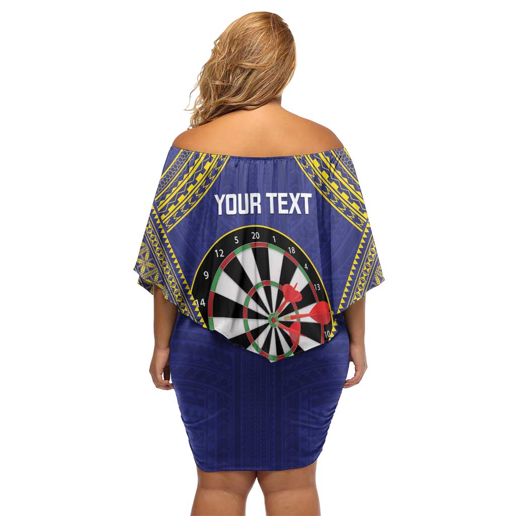 Personalised Niue Darts Family Matching Off Shoulder Short Dress and Hawaiian Shirt Dart Board Hiapo Pattern LT14 - Polynesian Pride