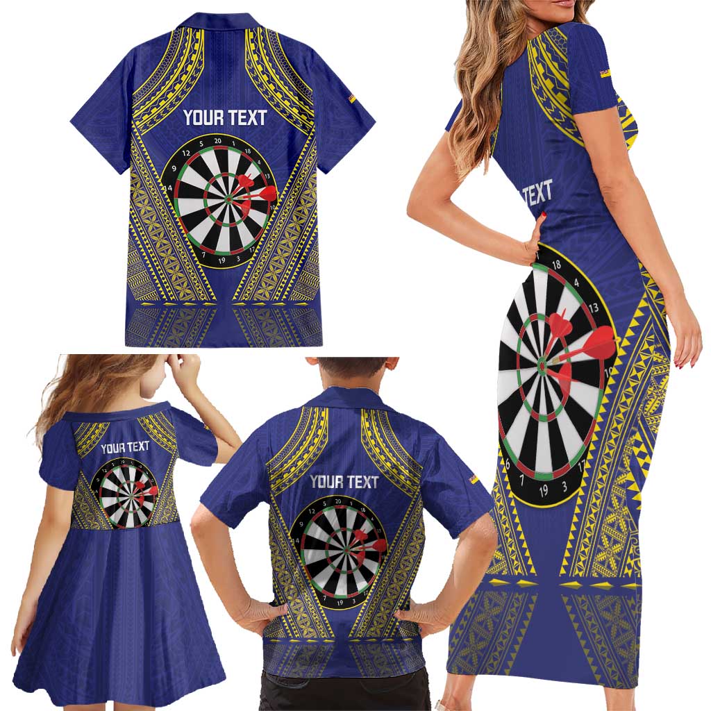 Personalised Niue Darts Family Matching Short Sleeve Bodycon Dress and Hawaiian Shirt Dart Board Hiapo Pattern LT14 - Polynesian Pride