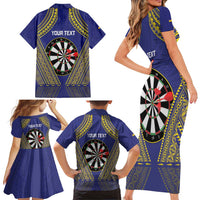 Personalised Niue Darts Family Matching Short Sleeve Bodycon Dress and Hawaiian Shirt Dart Board Hiapo Pattern LT14 - Polynesian Pride