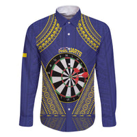 Personalised Niue Darts Family Matching Short Sleeve Bodycon Dress and Hawaiian Shirt Dart Board Hiapo Pattern LT14 Dad's Shirt - Long Sleeve Blue - Polynesian Pride