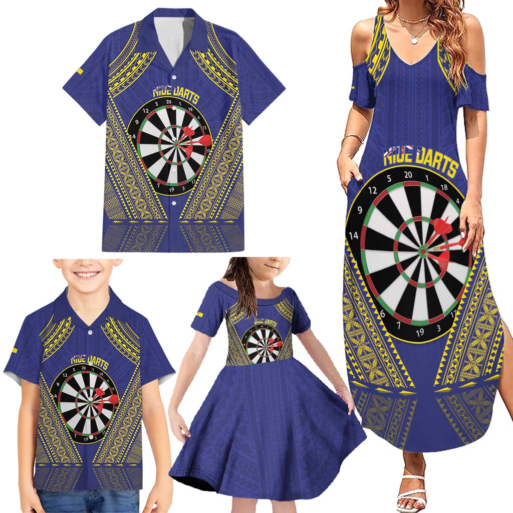 Personalised Niue Darts Family Matching Summer Maxi Dress and Hawaiian Shirt Dart Board Hiapo Pattern LT14 - Polynesian Pride