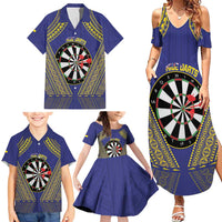 Personalised Niue Darts Family Matching Summer Maxi Dress and Hawaiian Shirt Dart Board Hiapo Pattern LT14 - Polynesian Pride