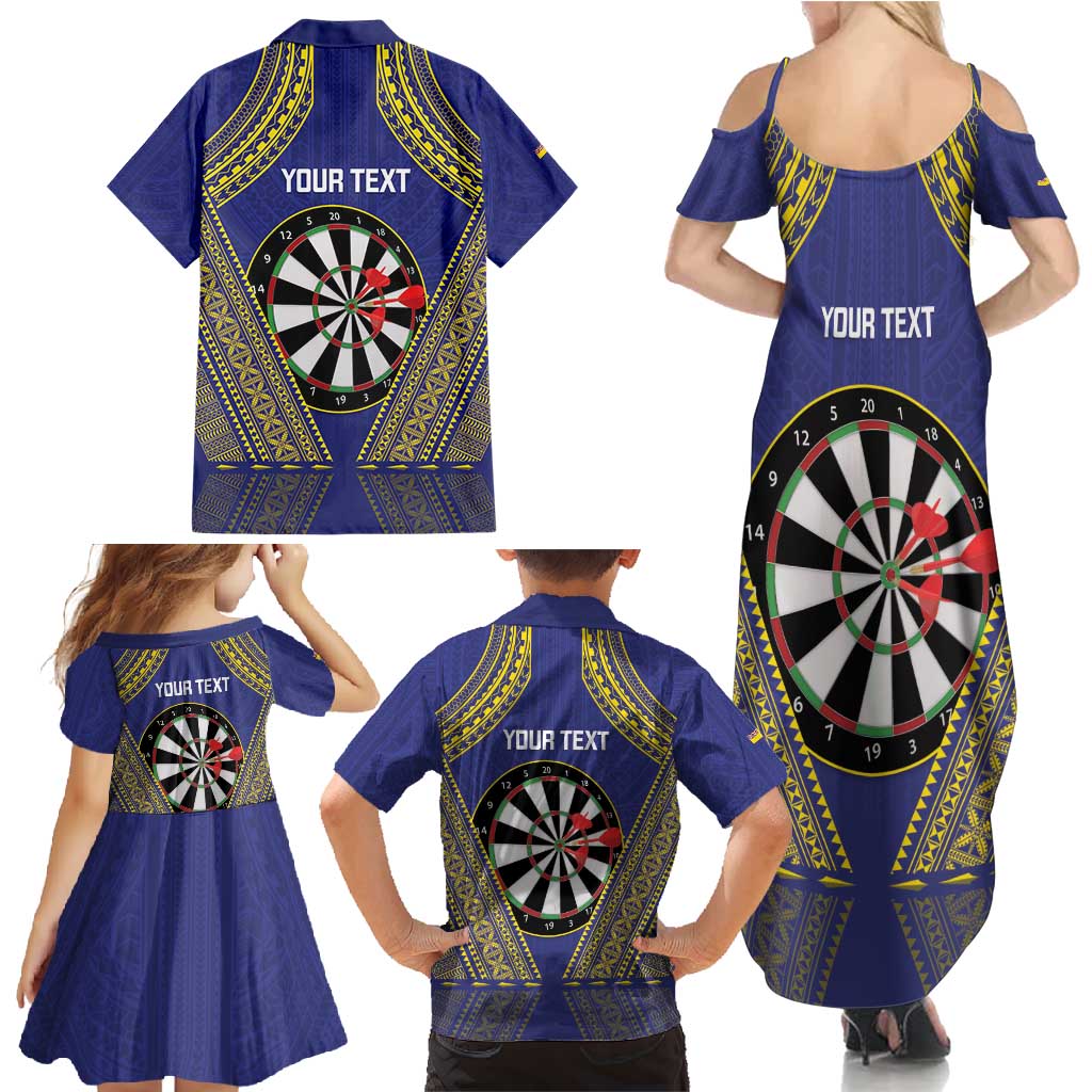 Personalised Niue Darts Family Matching Summer Maxi Dress and Hawaiian Shirt Dart Board Hiapo Pattern LT14 - Polynesian Pride