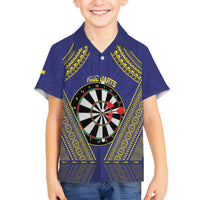 Personalised Niue Darts Family Matching Summer Maxi Dress and Hawaiian Shirt Dart Board Hiapo Pattern LT14 Son's Shirt Blue - Polynesian Pride