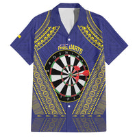 Personalised Niue Darts Family Matching Tank Maxi Dress and Hawaiian Shirt Dart Board Hiapo Pattern LT14 Dad's Shirt - Short Sleeve Blue - Polynesian Pride