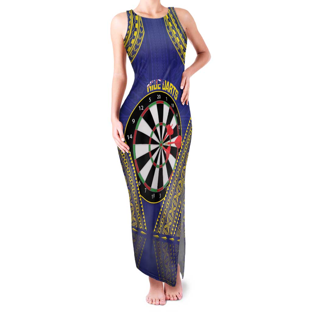 Personalised Niue Darts Family Matching Tank Maxi Dress and Hawaiian Shirt Dart Board Hiapo Pattern LT14 Mom's Dress Blue - Polynesian Pride