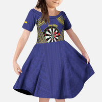 Personalised Niue Darts Kid Short Sleeve Dress Dart Board Hiapo Pattern LT14 KID Blue - Polynesian Pride