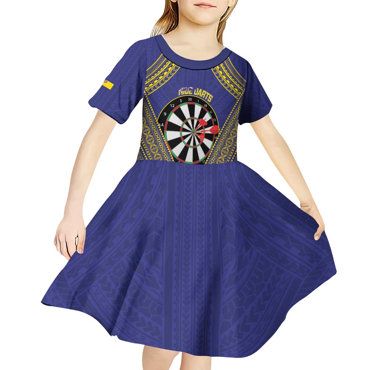 Personalised Niue Darts Kid Short Sleeve Dress Dart Board Hiapo Pattern LT14 - Polynesian Pride