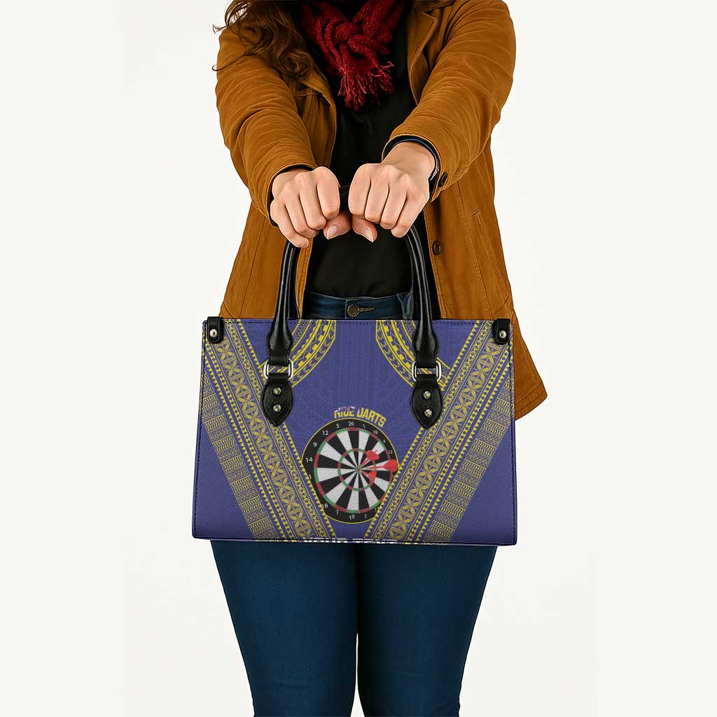 Personalised Niue Darts Leather Bag Dart Board Hiapo Pattern - Polynesian Pride