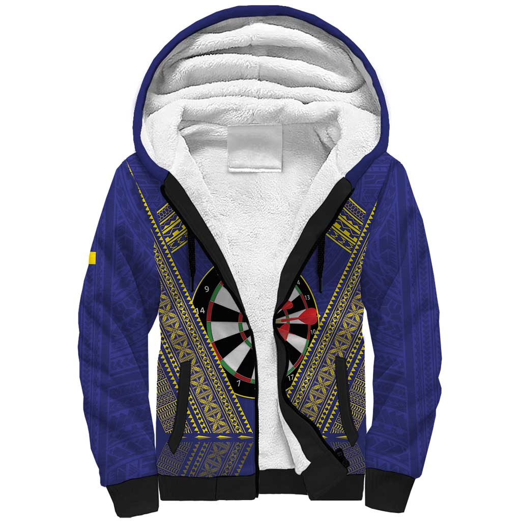 Personalised Niue Darts Sherpa Hoodie Dart Board Hiapo Pattern LT14 Unisex Blue - Polynesian Pride