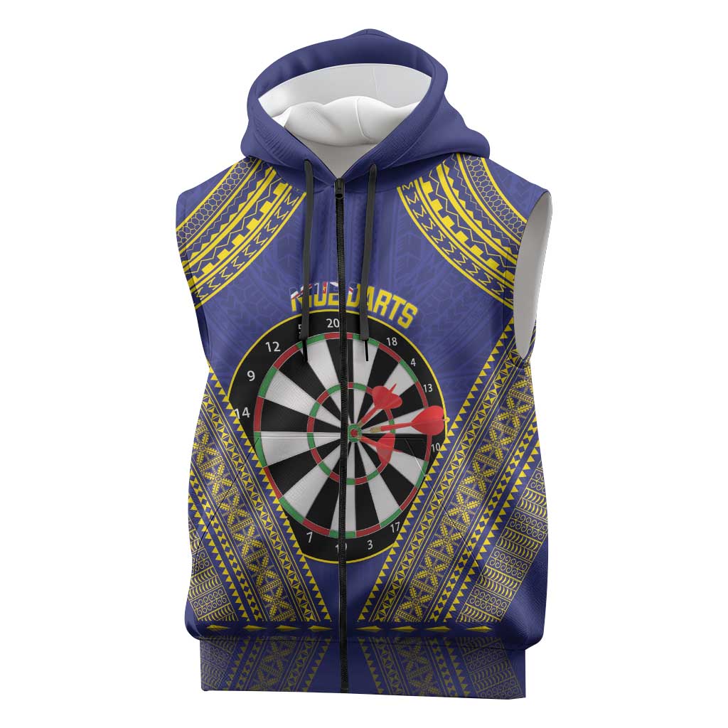 Personalised Niue Darts Sleeveless Zip Hoodie Dart Board Hiapo Pattern - Polynesian Pride