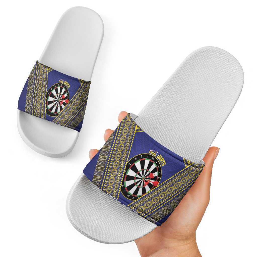 Personalised Niue Darts Slide Sandals Dart Board Hiapo Pattern - Polynesian Pride