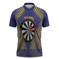 Personalised Niue Darts Zipper Polo Shirt Dart Board Hiapo Pattern LT14 Blue - Polynesian Pride
