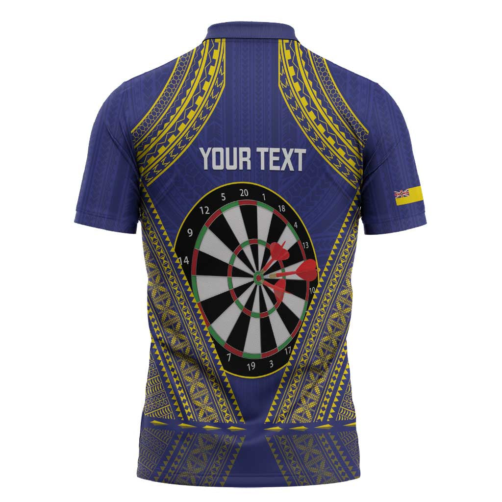 Personalised Niue Darts Zipper Polo Shirt Dart Board Hiapo Pattern LT14 - Polynesian Pride