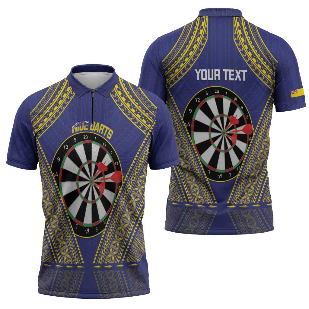 Personalised Niue Darts Zipper Polo Shirt Dart Board Hiapo Pattern LT14 - Polynesian Pride