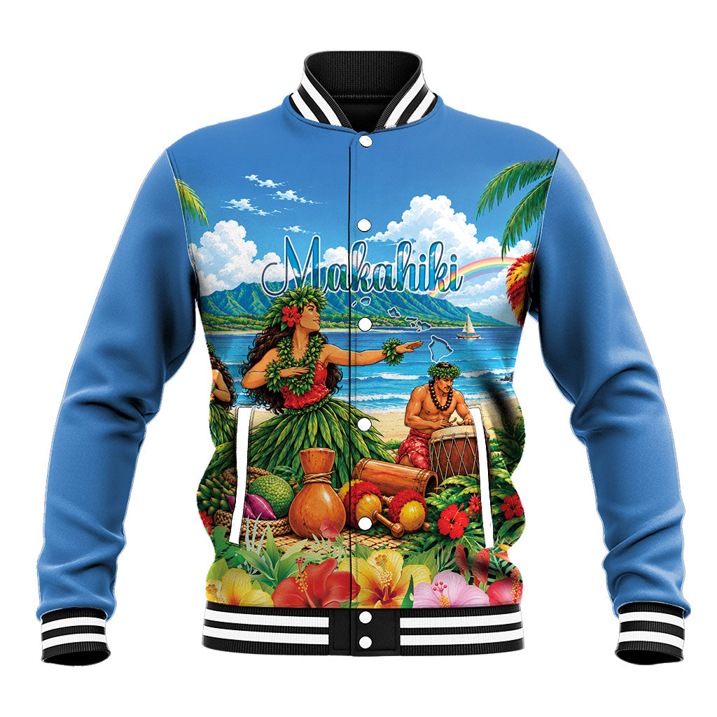 Hawaii Makahiki Baseball Jacket Hawaiian New Year Tropical Vibes LT14 Unisex Blue - Polynesian Pride