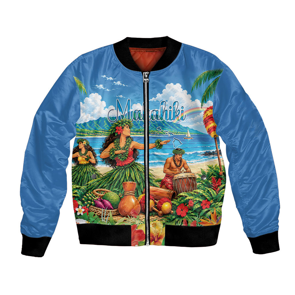 Hawaii Makahiki Bomber Jacket Hawaiian New Year Tropical Vibes LT14 Unisex Blue - Polynesian Pride