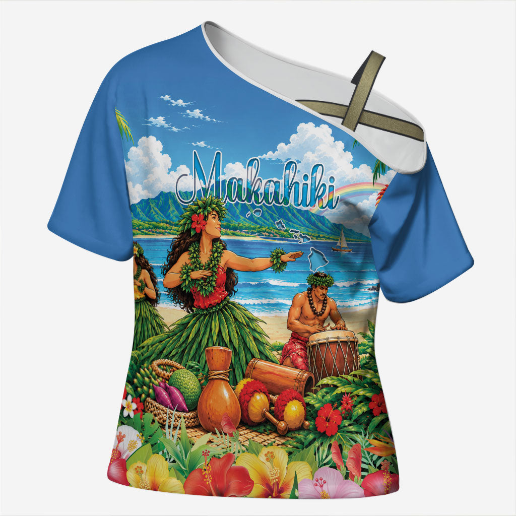 Hawaii Makahiki Cross Shoulder Shirt Hawaiian New Year Tropical Vibes LT14 Female Blue - Polynesian Pride