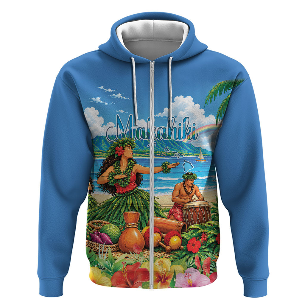 Hawaii Makahiki Hoodie Hawaiian New Year Tropical Vibes LT14 Zip Hoodie Blue - Polynesian Pride