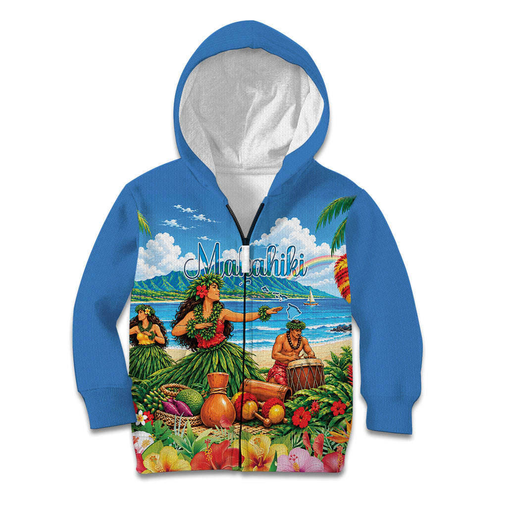 Hawaii Makahiki Kid Hoodie Hawaiian New Year Tropical Vibes LT14 Zip Hoodie Blue - Polynesian Pride