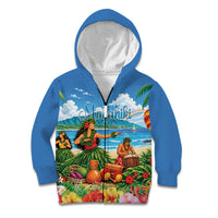 Hawaii Makahiki Kid Hoodie Hawaiian New Year Tropical Vibes LT14 Zip Hoodie Blue - Polynesian Pride