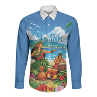 Hawaii Makahiki Long Sleeve Button Shirt Hawaiian New Year Tropical Vibes LT14 Unisex Blue - Polynesian Pride