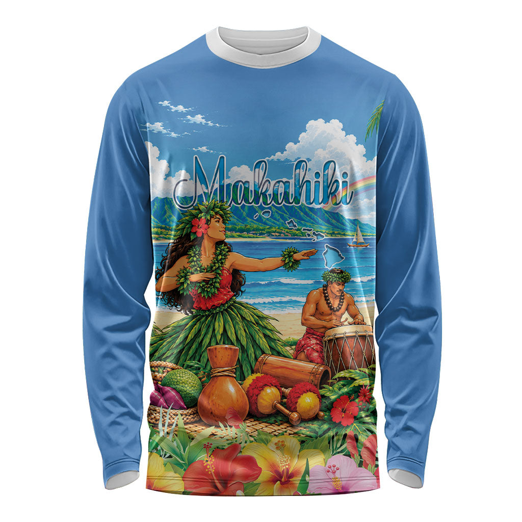 Hawaii Makahiki Long Sleeve Shirt Hawaiian New Year Tropical Vibes LT14 Unisex Blue - Polynesian Pride