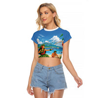 Hawaii Makahiki Raglan Cropped T Shirt Hawaiian New Year Tropical Vibes LT14 Female Blue - Polynesian Pride