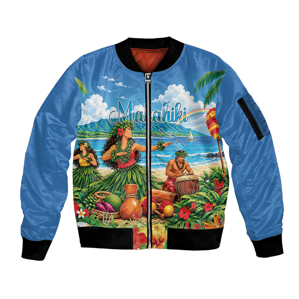 Hawaii Makahiki Sleeve Zip Bomber Jacket Hawaiian New Year Tropical Vibes LT14 Unisex Blue - Polynesian Pride