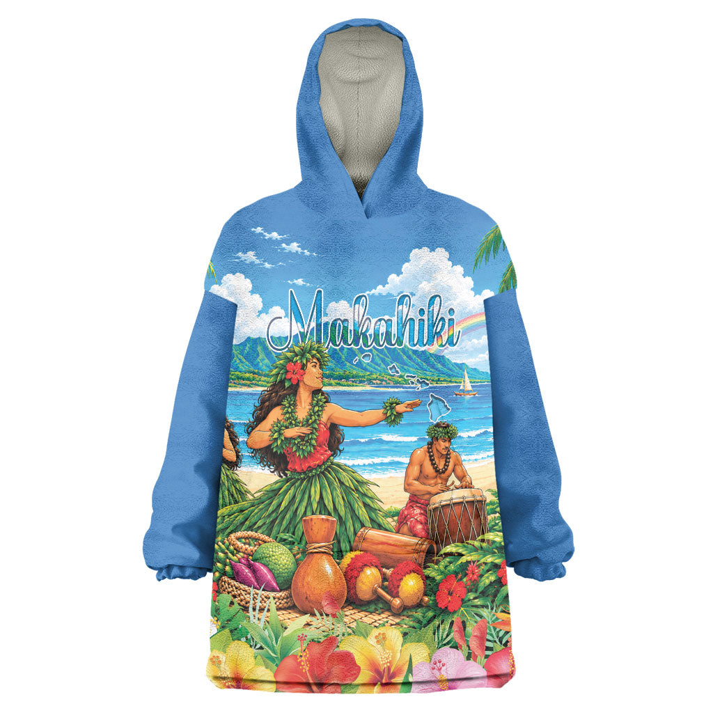 Hawaii Makahiki Wearable Blanket Hoodie Hawaiian New Year Tropical Vibes LT14 One Size Blue - Polynesian Pride