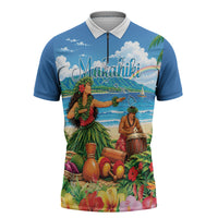 Hawaii Makahiki Zipper Polo Shirt Hawaiian New Year Tropical Vibes LT14 Blue - Polynesian Pride
